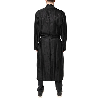 Dolce & Gabbana Black Silk DG Logo Men Wrap Robe Coat Jacket