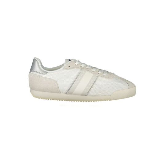 Tommy Hilfiger White Polyester Women Sneaker with lace-up design and eco-friendly construction featuring contrasting details.