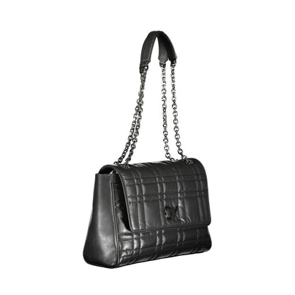 Calvin Klein Black Polyester Women Handbag with chain handles and turnbuckle closure for a chic, eco-conscious fashion statement.