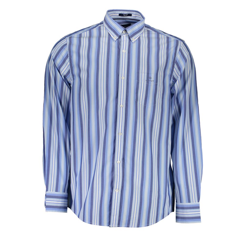 Gant Blue Cotton Men Shirt with stripes, button-down collar, and Gant logo