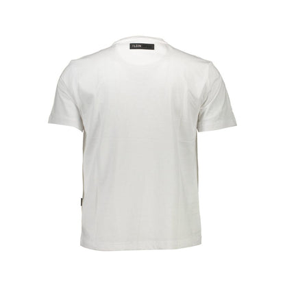 Plein Sport White Cotton Men T-Shirt with short sleeves and striking print, featuring iconic logo for bold fashion statements.