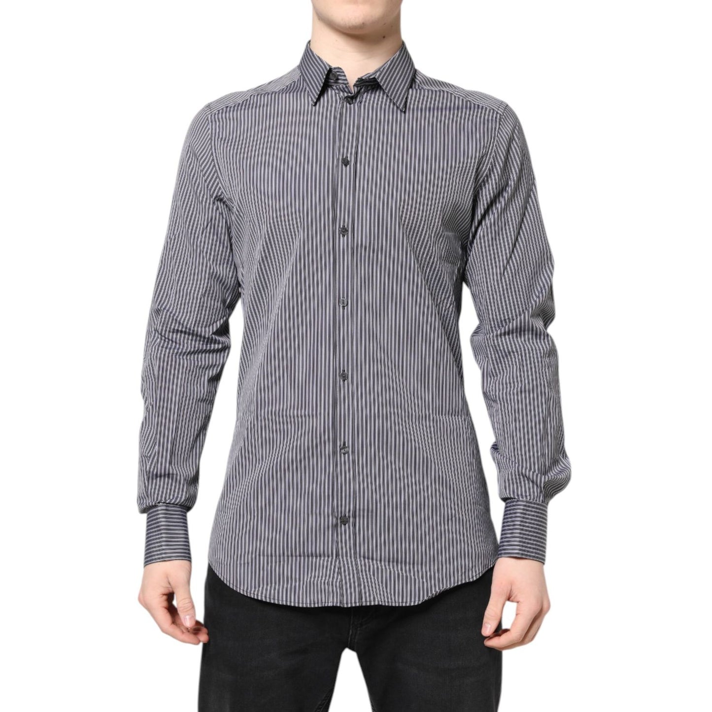 Dolce & Gabbana Black White Striped GOLD Formal Dress Shirt