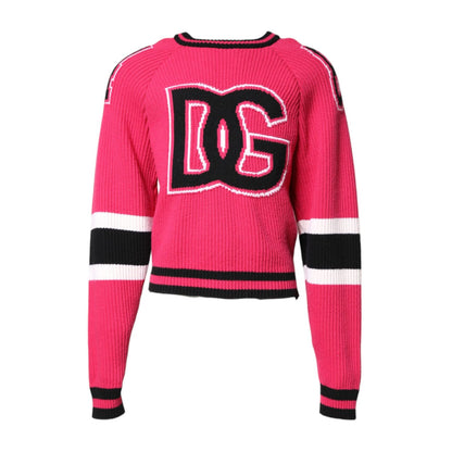 Dolce & Gabbana Pink Cotton Logo Print Knit Pullover Sweater
