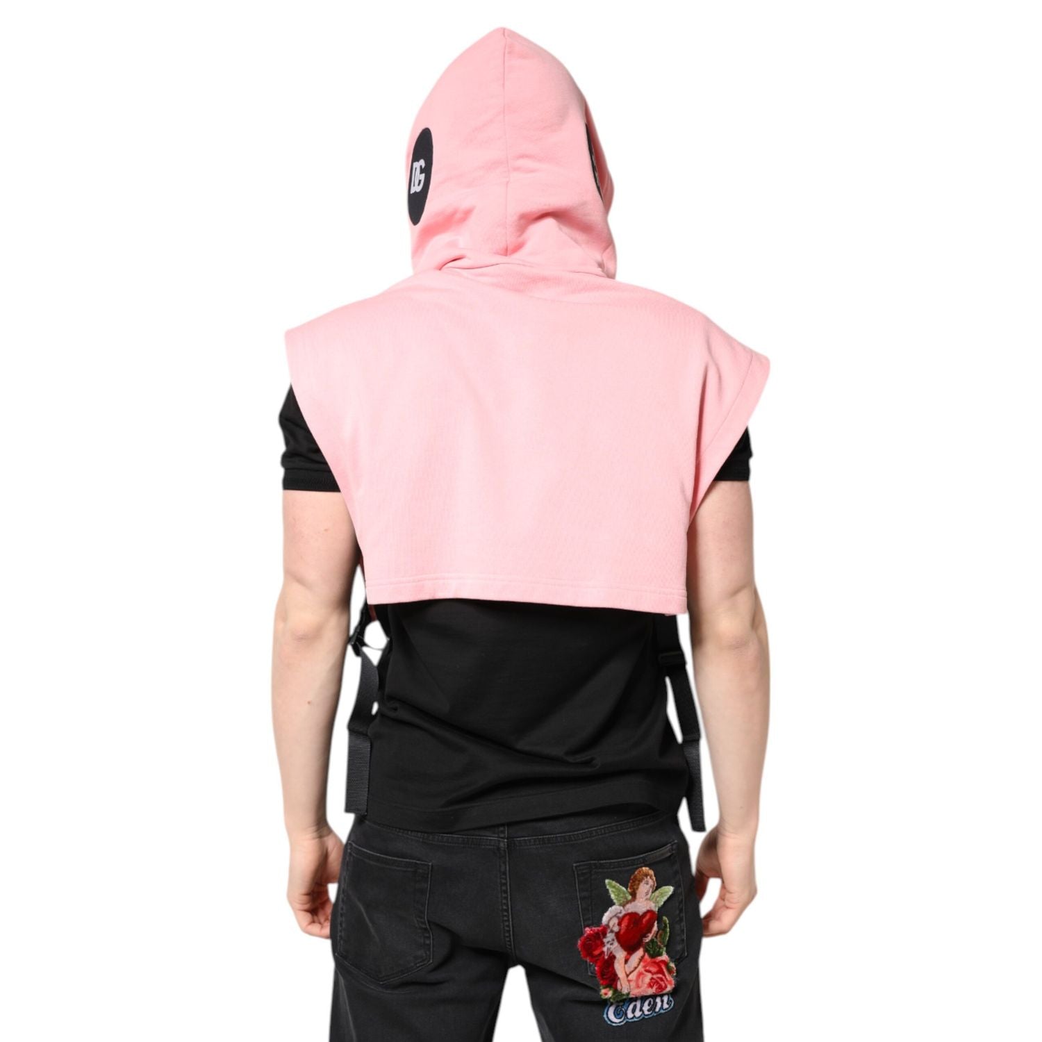 Dolce & Gabbana Pink Cotton Hooded Men Sportswear Vest Sweater