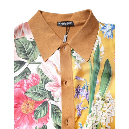 Dolce & Gabbana Brown Floral Collared Short Sleeve T-shirt