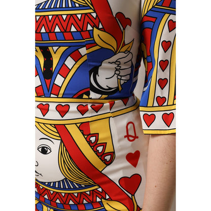 Dolce & Gabbana White Queen Of Heart Short Sleeve Midi Dress