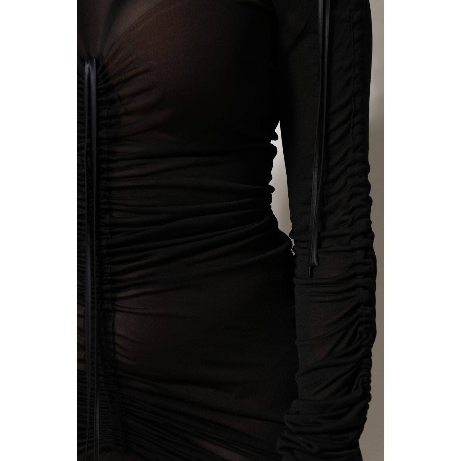 Dolce & Gabbana Black Mesh Trim Bodycon Long Sheath Dress