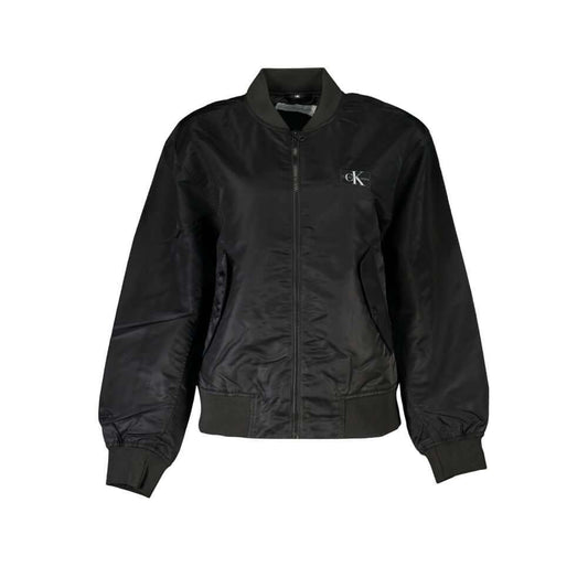 Calvin Klein long sleeve zip sports jacket, black with logo, durable polyamide, stylish and functional design.