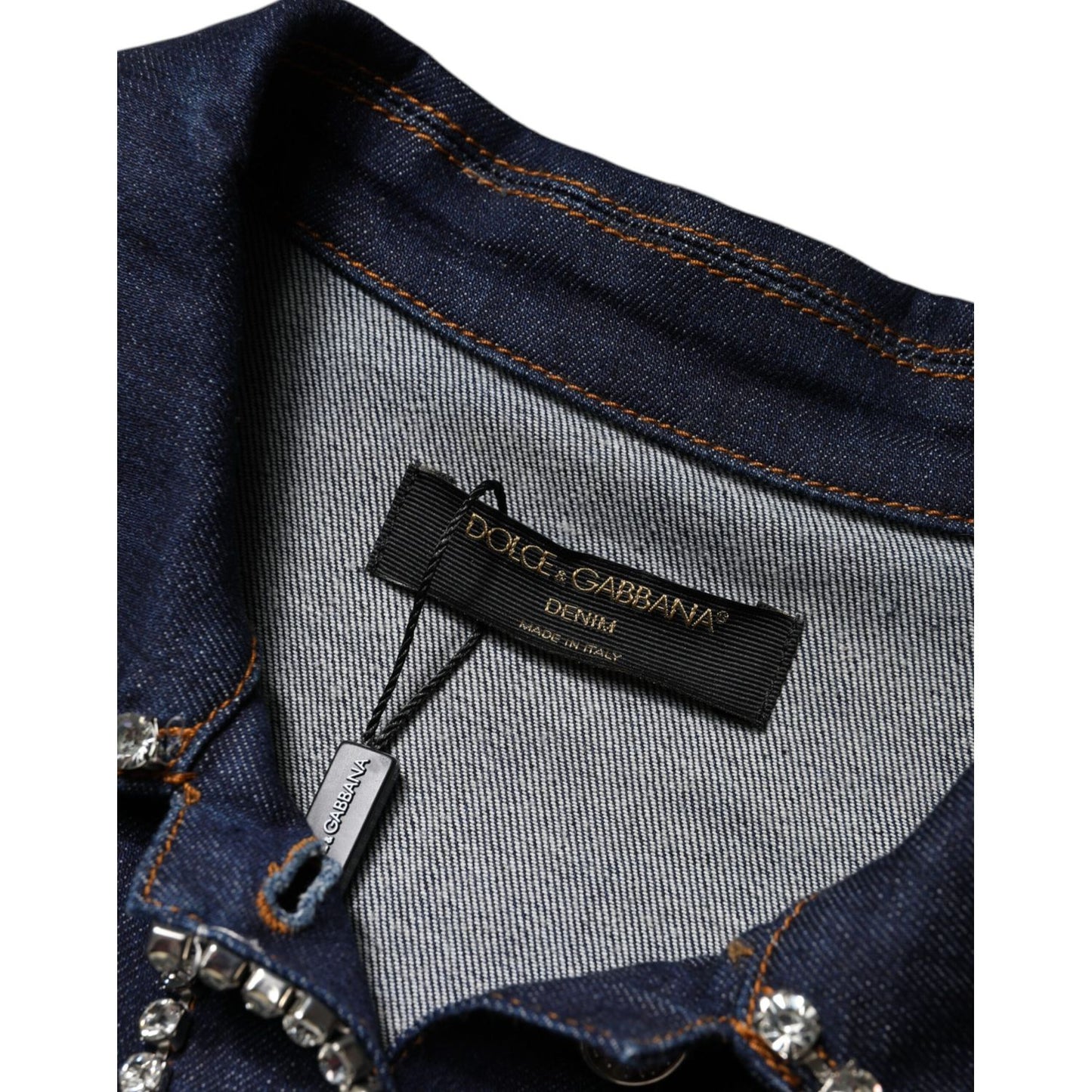 Dolce & Gabbana Blue Denim Cotton Crystal Embellished Jacket