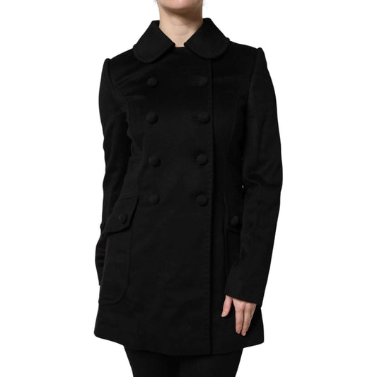 Dolce & Gabbana black wool double-breasted blazer jacket with button closure, made in Italy with luxurious craftsmanship.