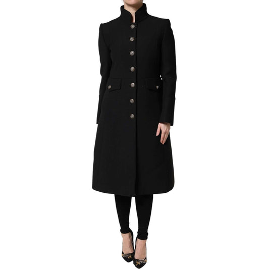 Dolce & Gabbana black wool single breasted trench coat jacket with button closure, made in Italy, high craftsmanship, regular fit.