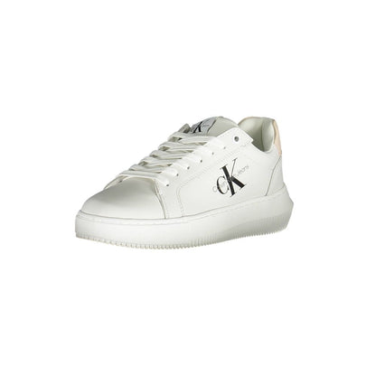 Calvin Klein White Polyester Women Sneaker with logo, eco-friendly shoes made from recycled materials for stylish comfort and durability.