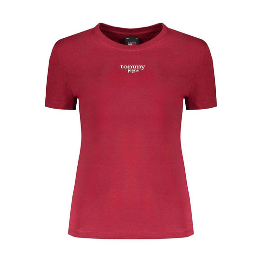 Tommy Hilfiger red cotton short-sleeved crew neck t-shirt with logo print for women