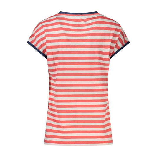 Back view of North Sails sleeveless red and white striped cotton t-shirt with crew neck and contrasting details.