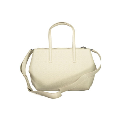 Calvin Klein Beige Polyester Handbag with two handles, adjustable strap, one external and internal pocket, contrasting details.