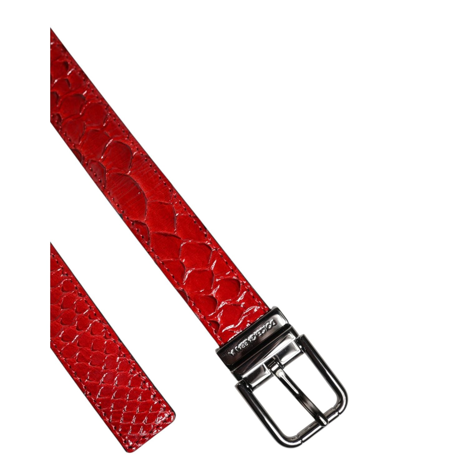 Dolce & Gabbana Red Exotic Leather Brass Metal Buckle Belt