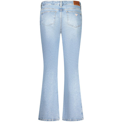 Guess Jeans Blue Cotton Women Jeans with bootcut style, classic five-pocket design, and signature logo in washed denim.