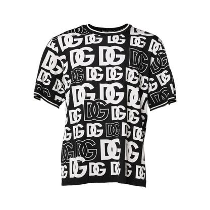 Dolce & Gabbana Black White Silk Knit DG Print T-shirt
