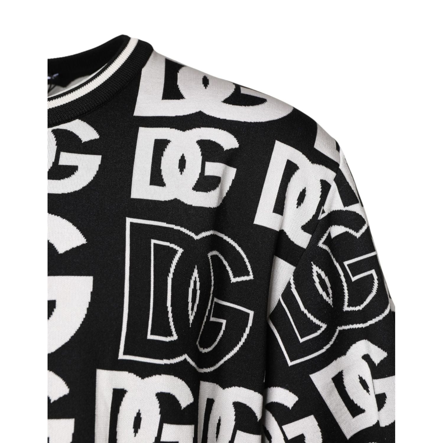 Dolce & Gabbana Black White Silk Knit DG Print T-shirt
