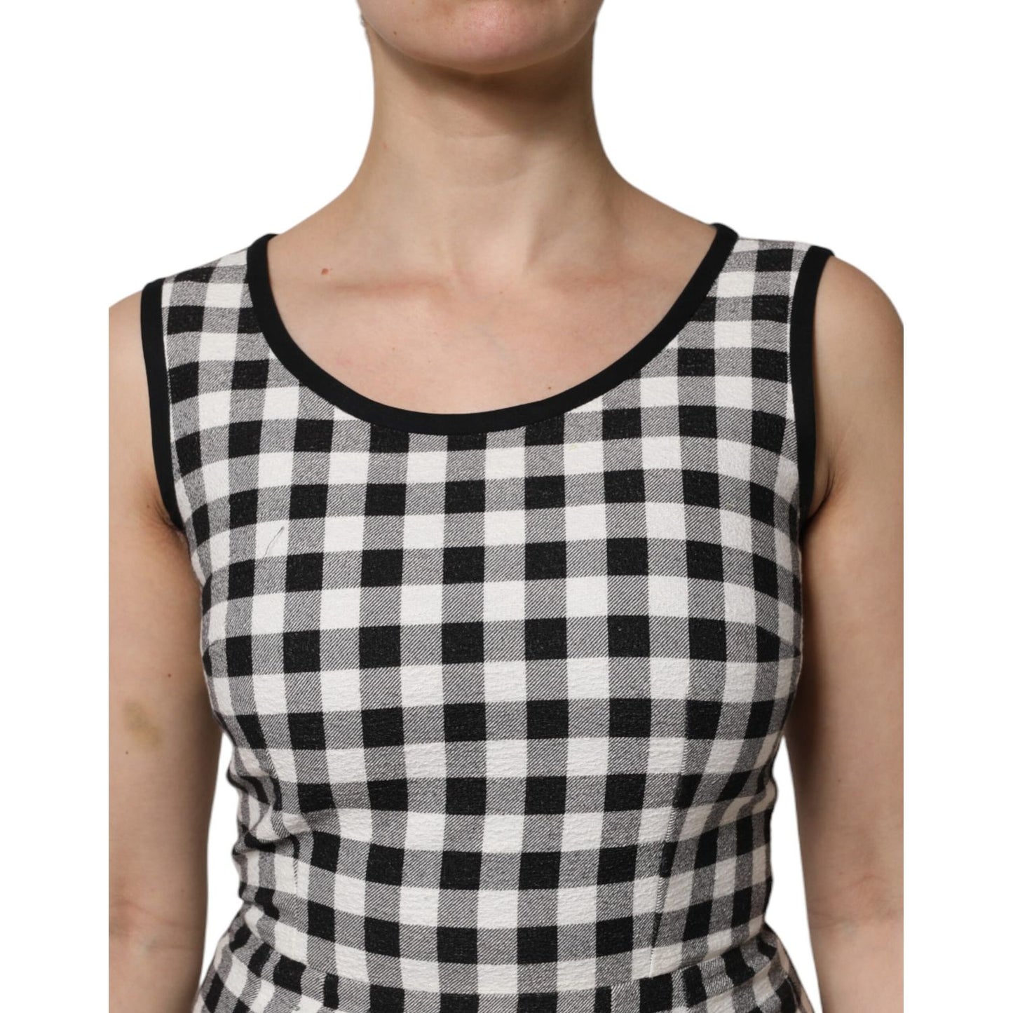Dolce & Gabbana White Black Checkered Sleeveless Sheath Dress