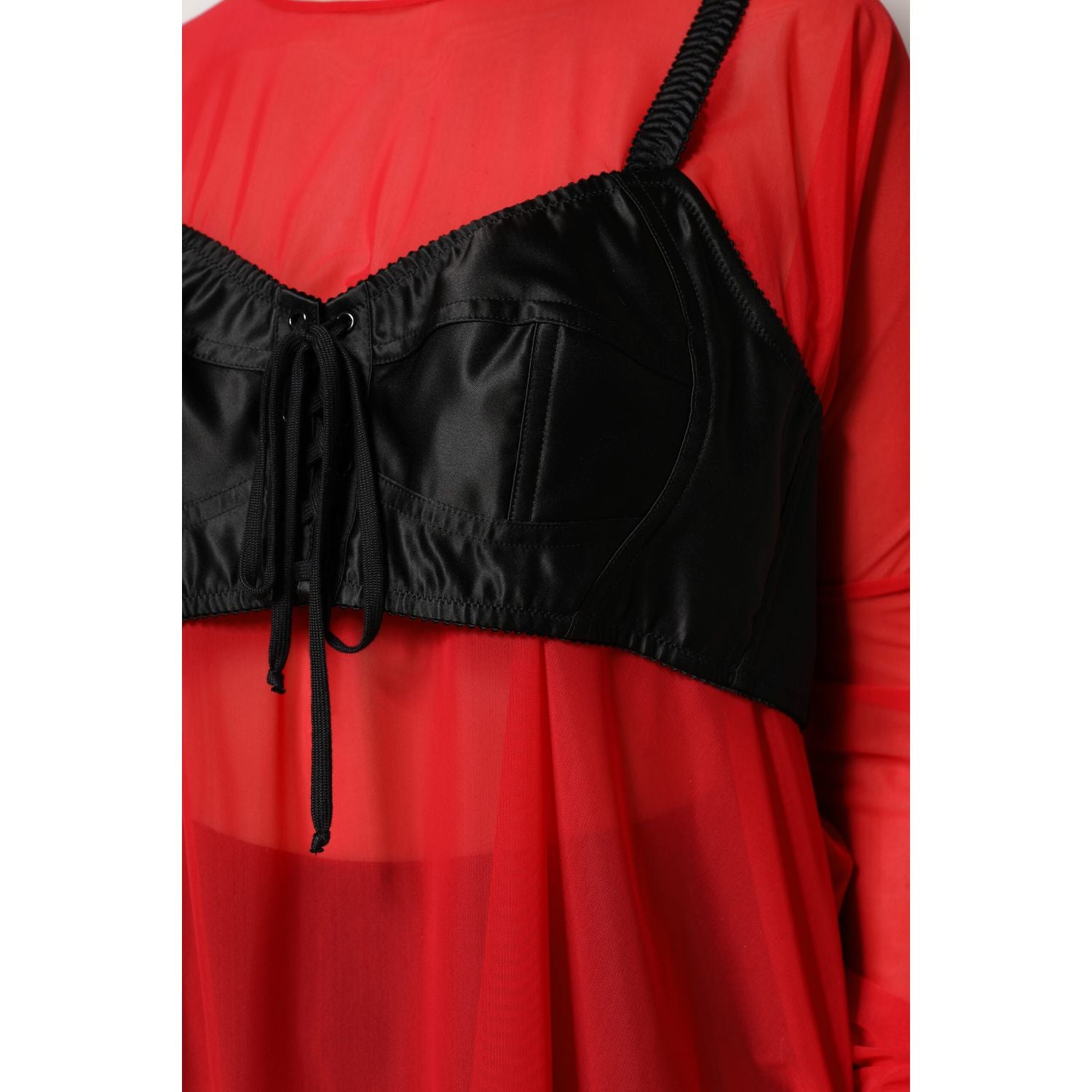 Dolce & Gabbana Red Black Bustier Detailing Long Sleeves Top