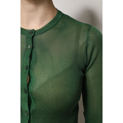 Dolce & Gabbana Green Polyester Long Sleeves Cardigan Sweater