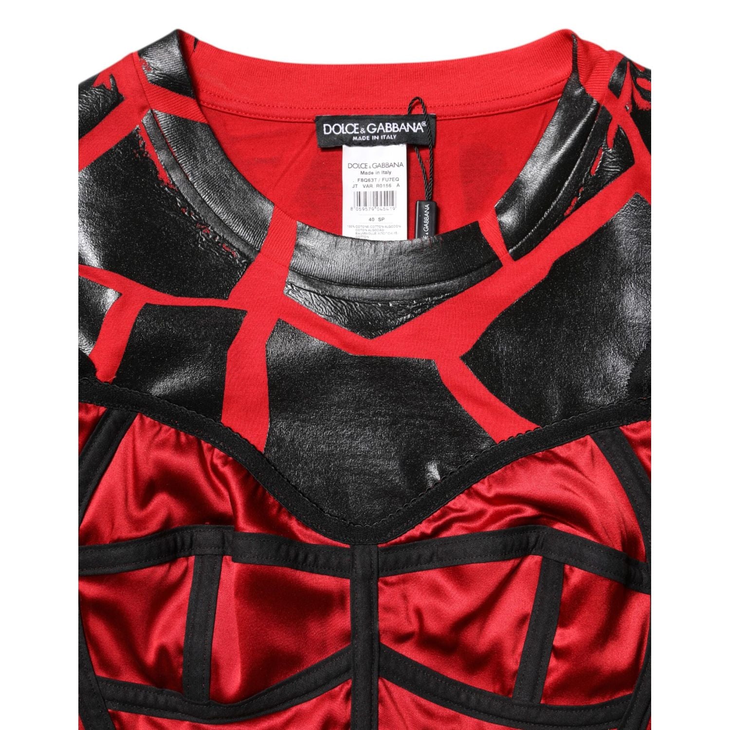 Dolce & Gabbana Red Black Cotton Bustier Detailing Cropped Top