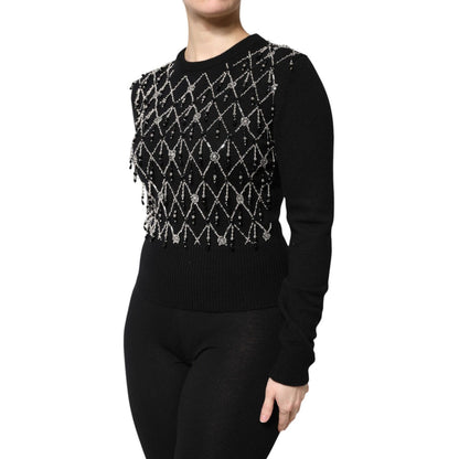 Dolce & Gabbana Black Cashmere Embellished Long Sleeves Top