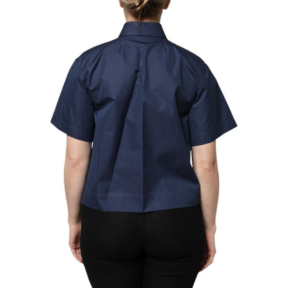 Dolce & Gabbana Blue Cotton Short Sleeves Button Down Top