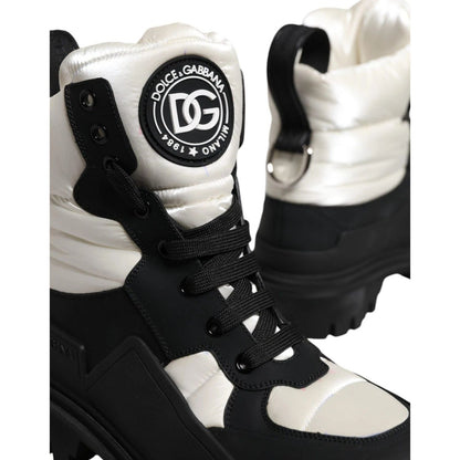 Dolce & Gabbana Black White Padded Mid Calf Lace Up Boots Shoes