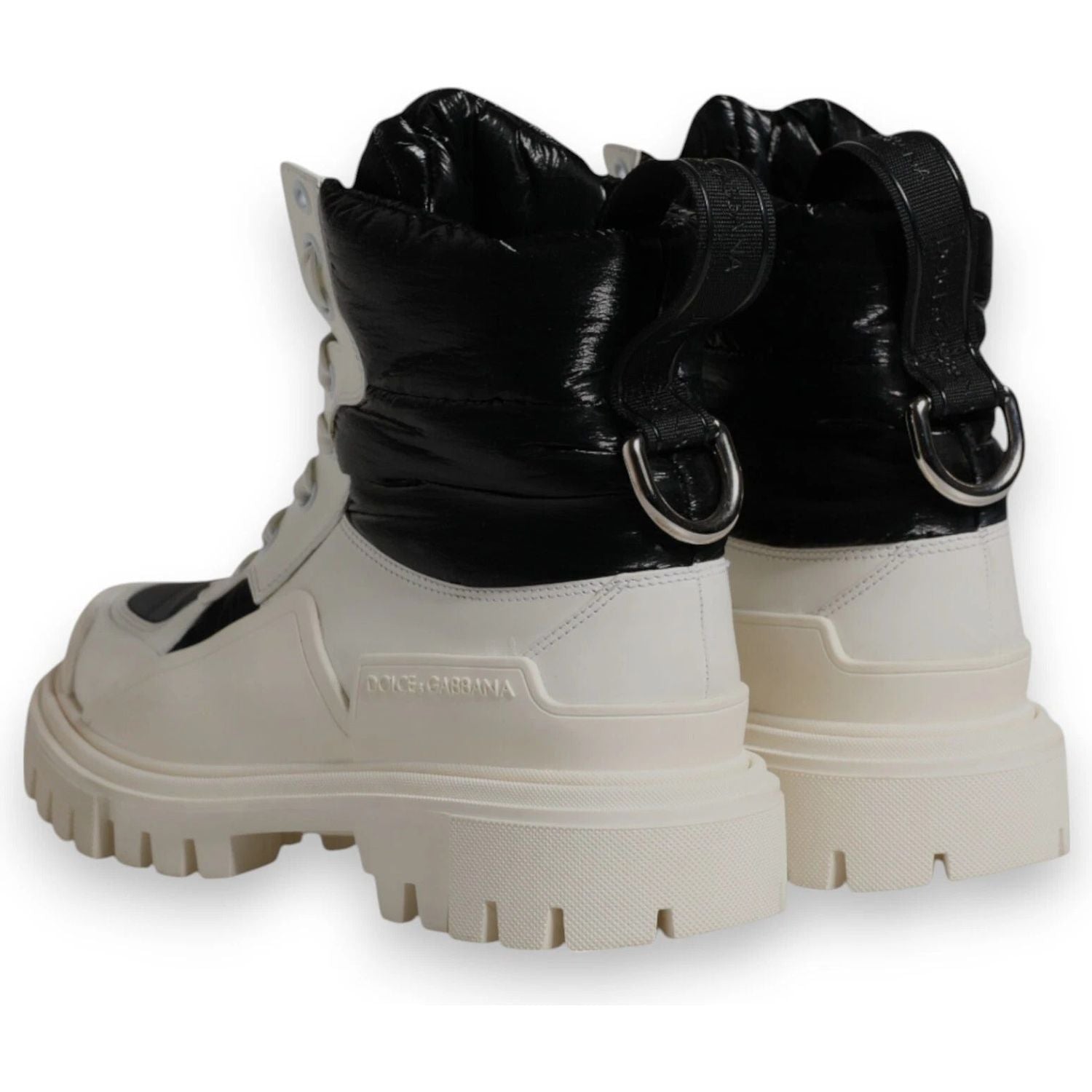 Dolce & Gabbana White Padded Mid Calf Lace Up Boots Shoes