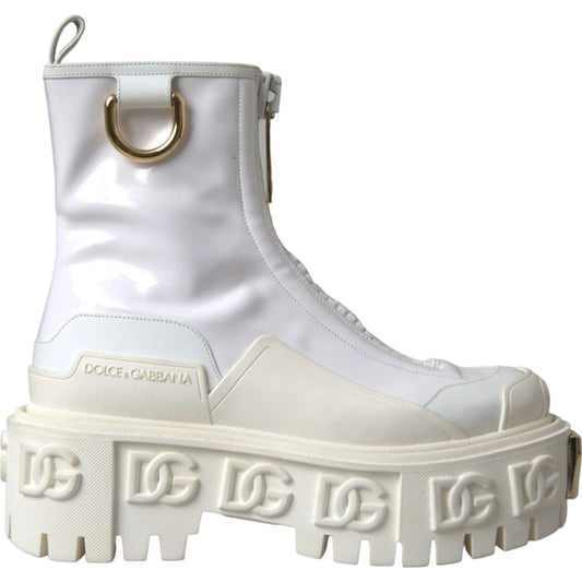 Dolce & Gabbana White Leather Rubber Logo Ankle Boots Shoes LA11042#2-37
