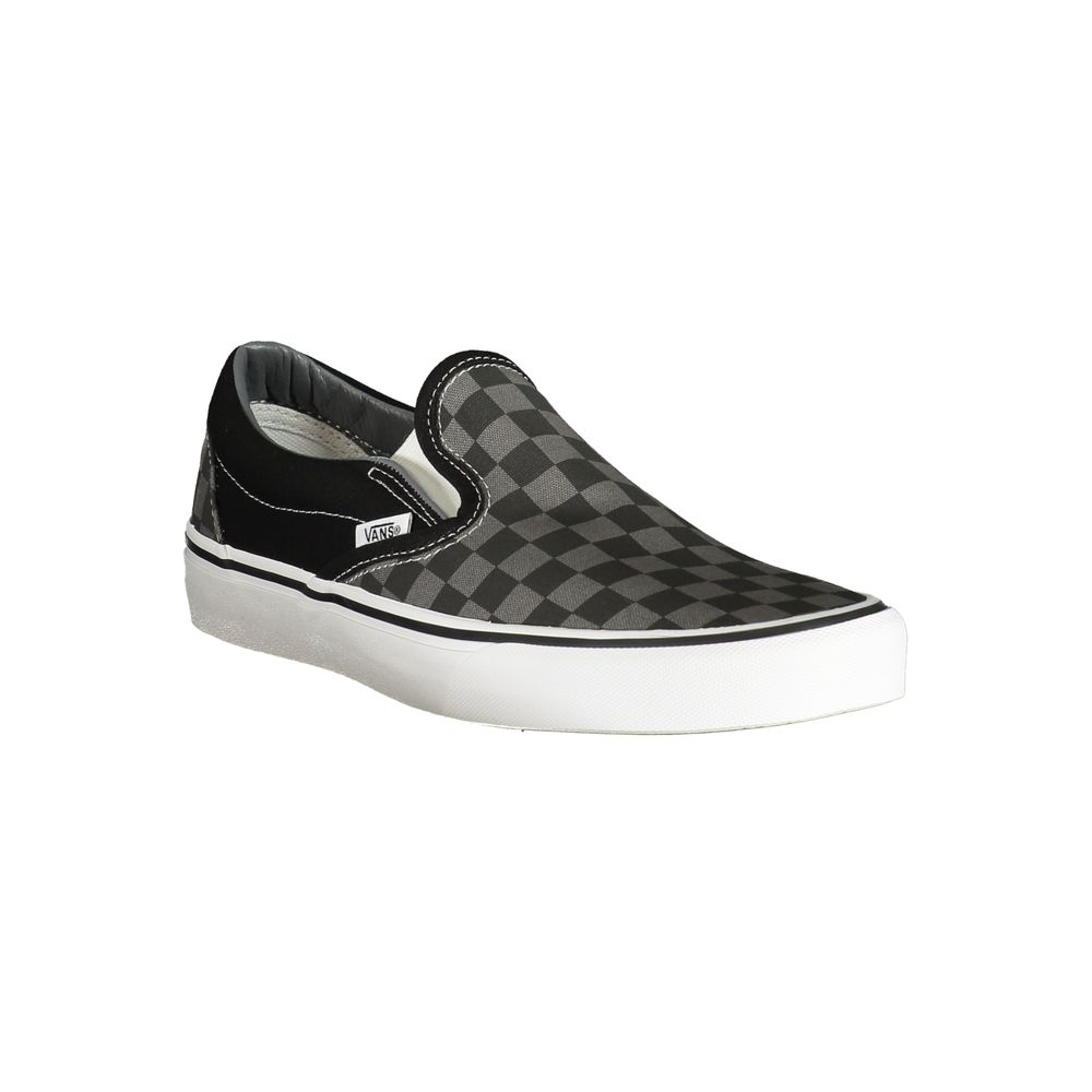 Vans Black Polyester Men Sneaker with classic slip-on design and checked pattern.