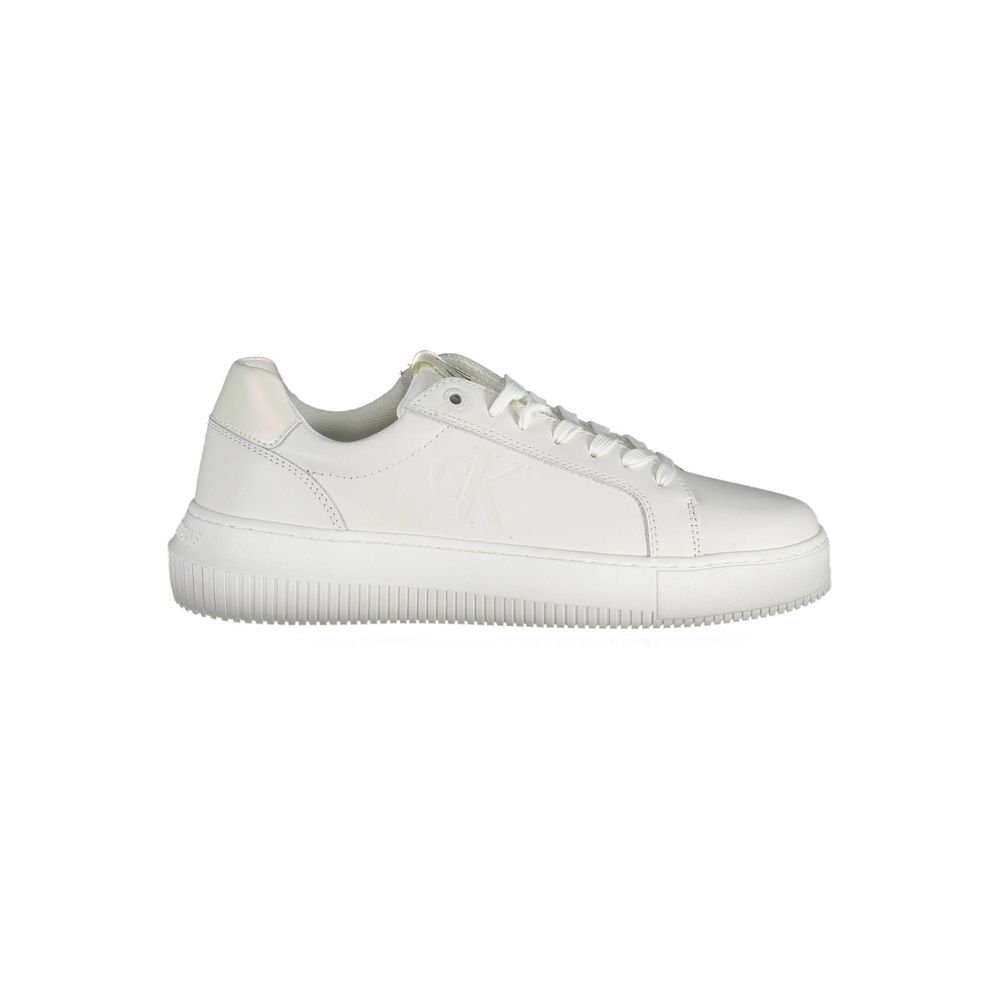 Calvin Klein White Leather Women Sneaker with sleek, sporty design and contrasting details for a stylish look.