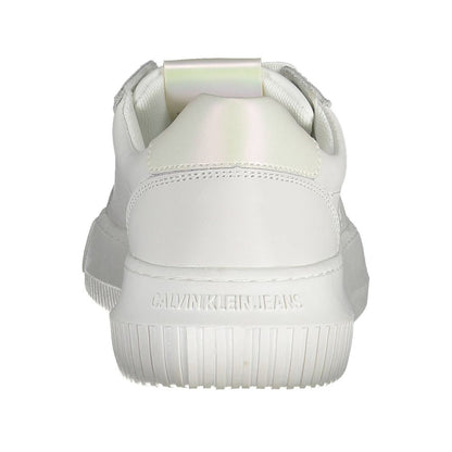 Calvin Klein White Leather Women Sneaker featuring back view with embossed logo, showcasing minimalist design and high-quality craftsmanship.