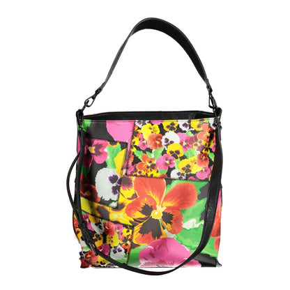 Desigual Black Polyethylene Women Handbag with floral pattern, adjustable strap, and removable shoulder handle