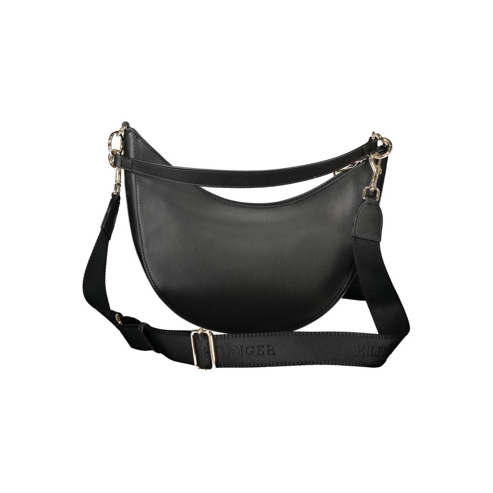 Tommy Hilfiger Black Polyethylene Women Handbag with removable strap, showcasing elegant and practical design in premium finish.