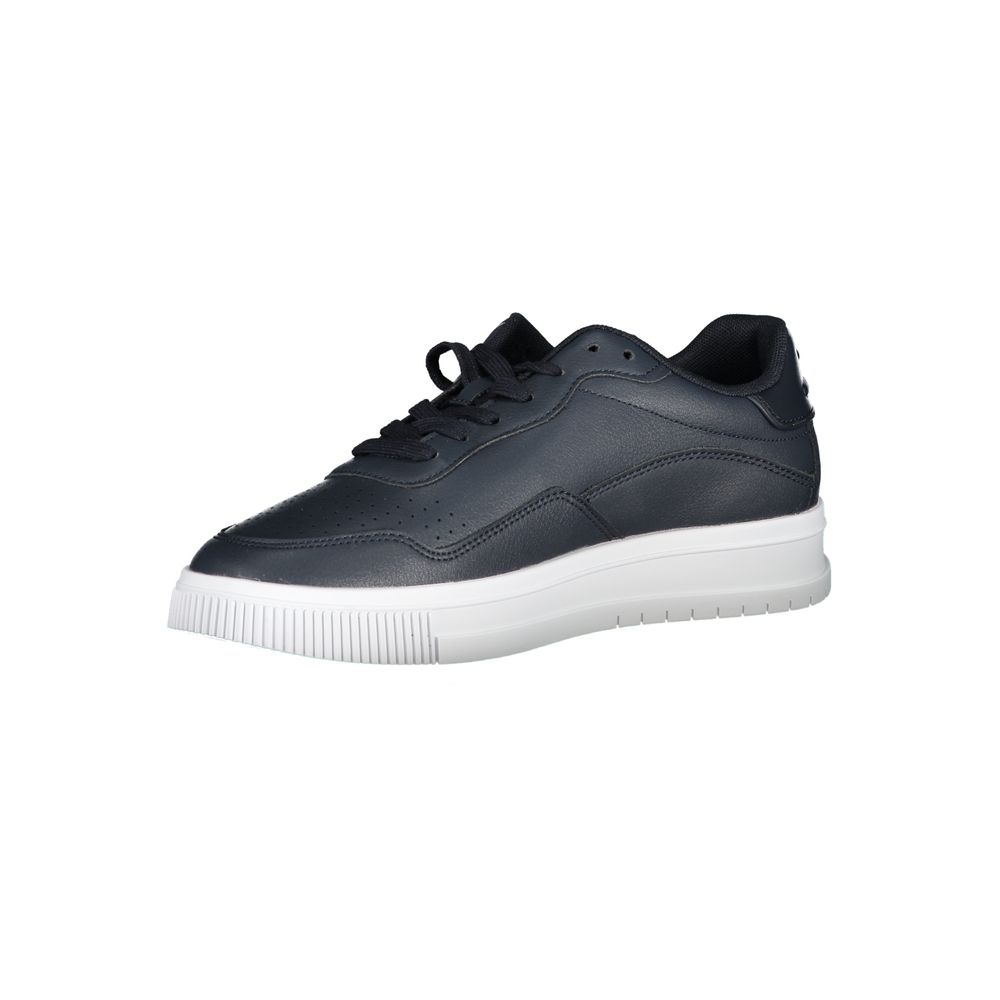 Alt Tag: Tommy Hilfiger Blue Leather Men Sneaker with white sole and stylish design for trendsetting fashion and comfort.