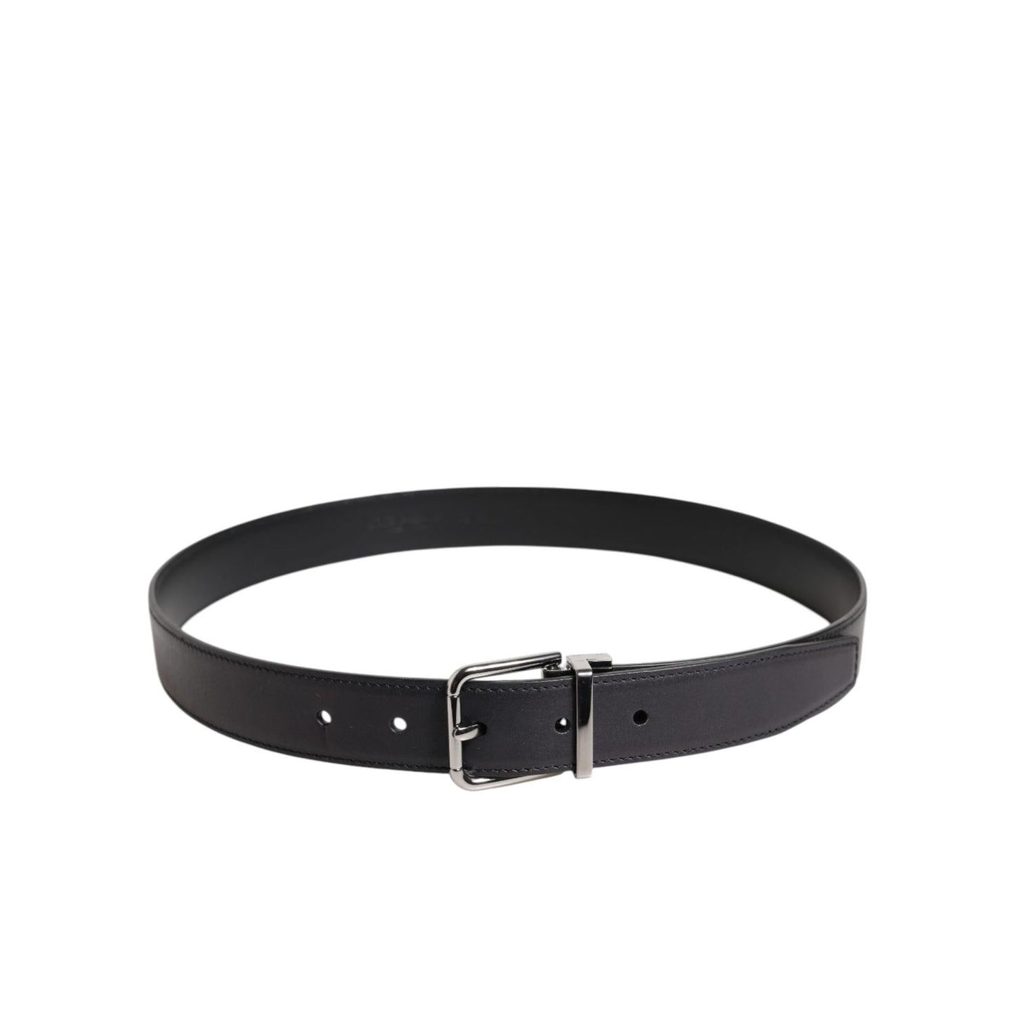 Dolce & Gabbana Black Classic Calf Leather Silver Buckle Belt