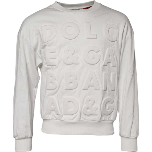 Dolce & Gabbana White Embossed Logo Cotton Crew Neck Sweater TSH90590-44