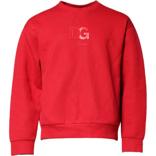 Dolce & Gabbana Red Embossed Logo Cotton Crew Neck Sweater TSH90591-48
