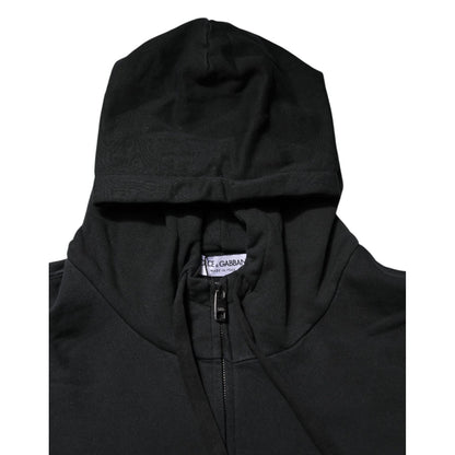 Dolce & Gabbana Black Logo Full Zip Hooded Men Sweatshirt Sweater