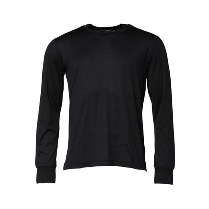 Dolce & Gabbana Dark Blue Silk Crew Neck Men Pullover Sweater