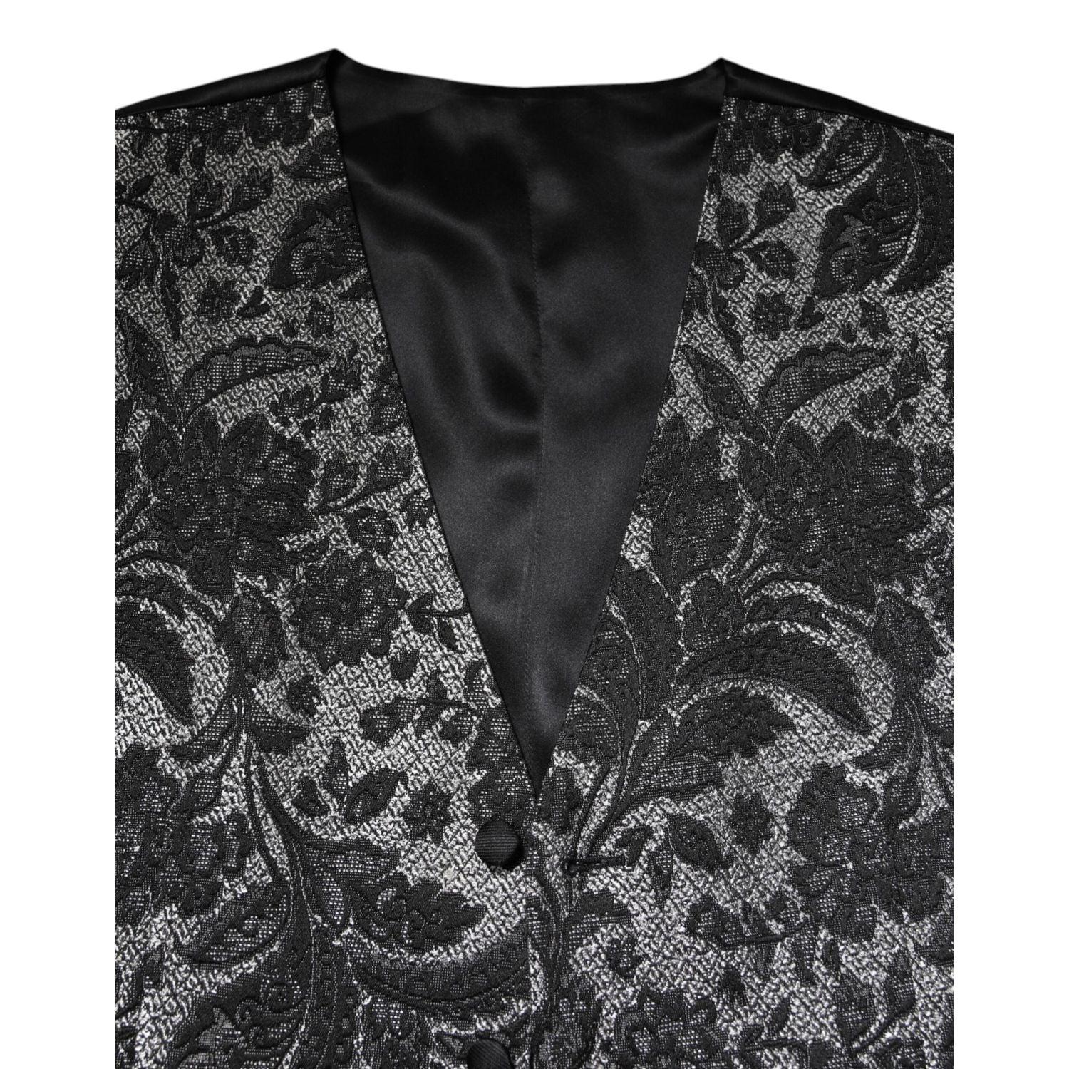 Dolce & Gabbana Black Gray Brocade Formal Men Waistcoat Vest