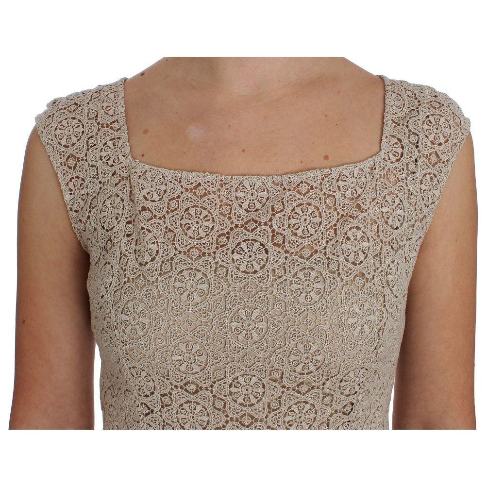 Dolce & Gabbana Beige Ricamo Cutout Cotton Sheath Dress NOC10101-1