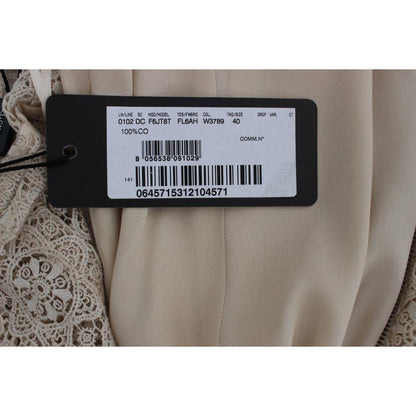 Dolce & Gabbana Beige Ricamo Cutout Cotton Sheath Dress Dresses