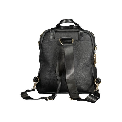 Back view of Mario Valentino Black Polyethylene Women Backpack with adjustable straps and sleek handles