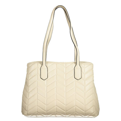 Mario Valentino Beige Polyethylene Women Handbag with elegant shoulder handles and quilted design.