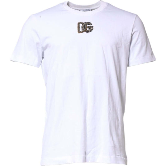 Dolce & Gabbana White Logo Embroidery Crew Neck T-shirt TSH90509-52