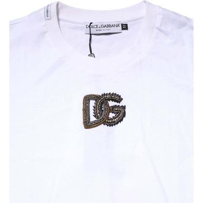 Dolce & Gabbana White Logo Embroidery Crew Neck T-shirt